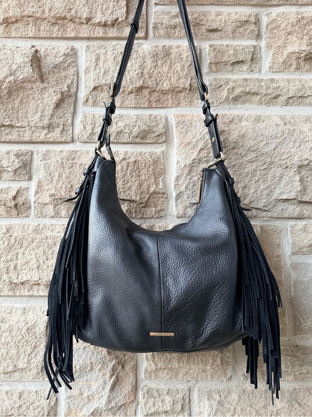 Danier Black Genuine Leather Fringe Hobo Bag – Style D-120104